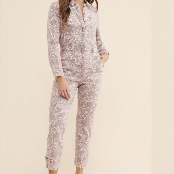 Anthropologie Paisley Utility Denim Jumpsuit Pink S - Picture 1 of 11